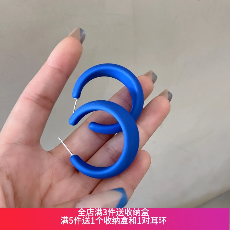 非金属亚克力耳饰 彩色显白蓝色C圈圈耳环102号【全店满3件送收纳