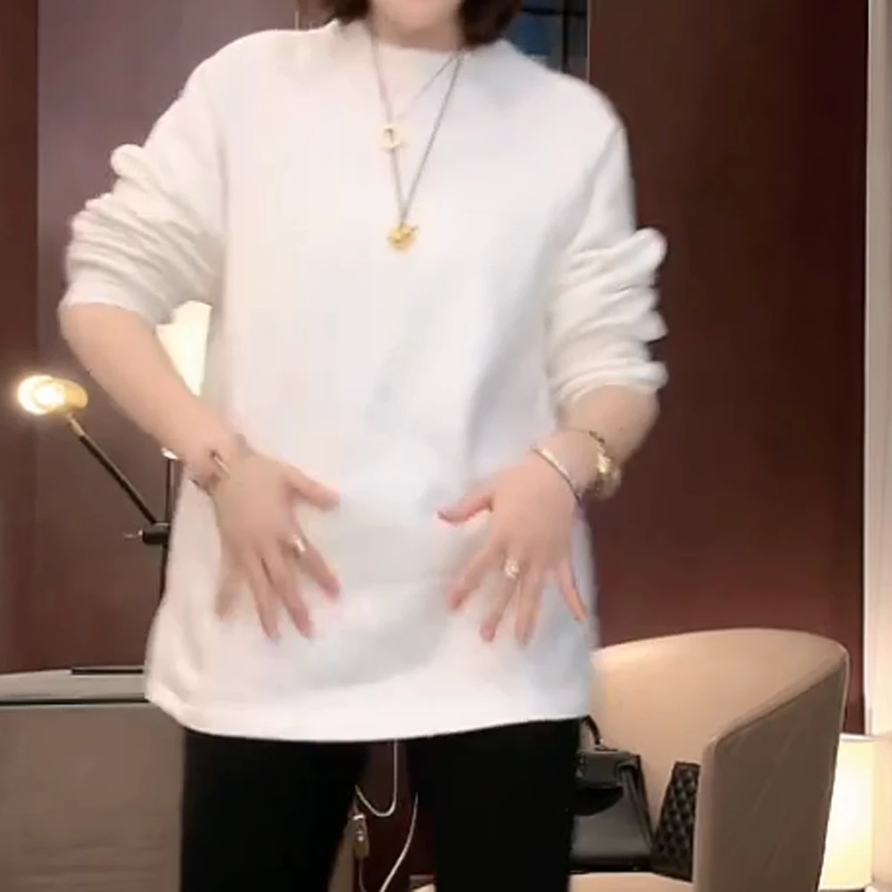 【Jason colors】侧开叉加绒卫衣百搭圆领上衣女宽松休闲长袖秋冬