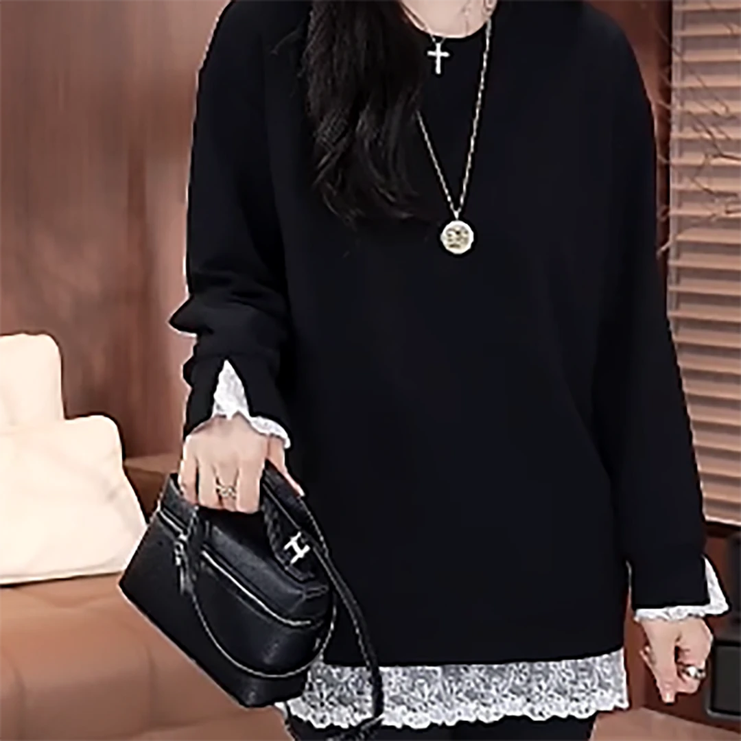 【Jason colors】新款假两件蕾丝拼接打底上衣女显瘦气质长袖百搭