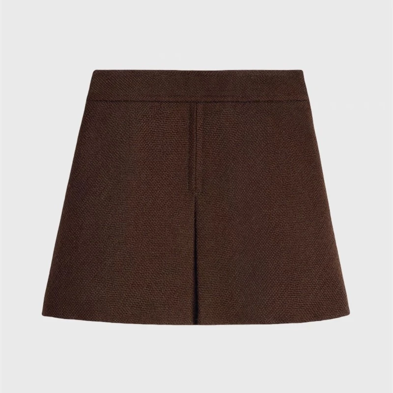 咖色毛呢短裙秋冬季2024新款加厚半身裙高腰显瘦短裙