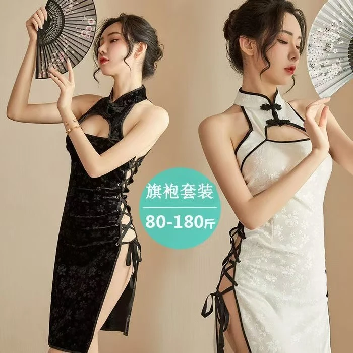 古风旗袍纯欲绑带大码制服诱惑包臀睡裙