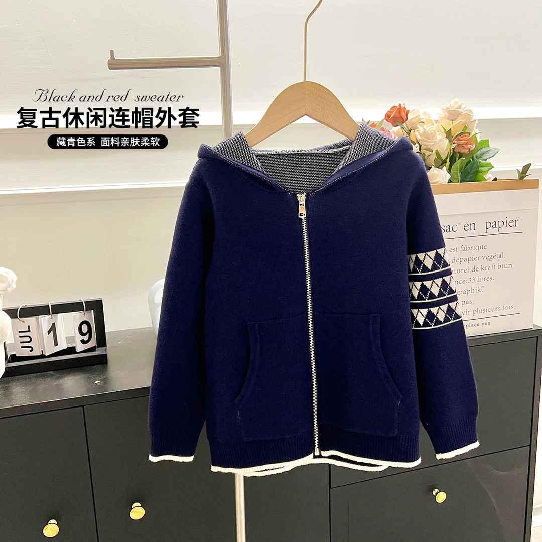 布丁哈鲁【TB帆船2.0】2024秋款女童休闲针织连帽毛衣外套G43CB569