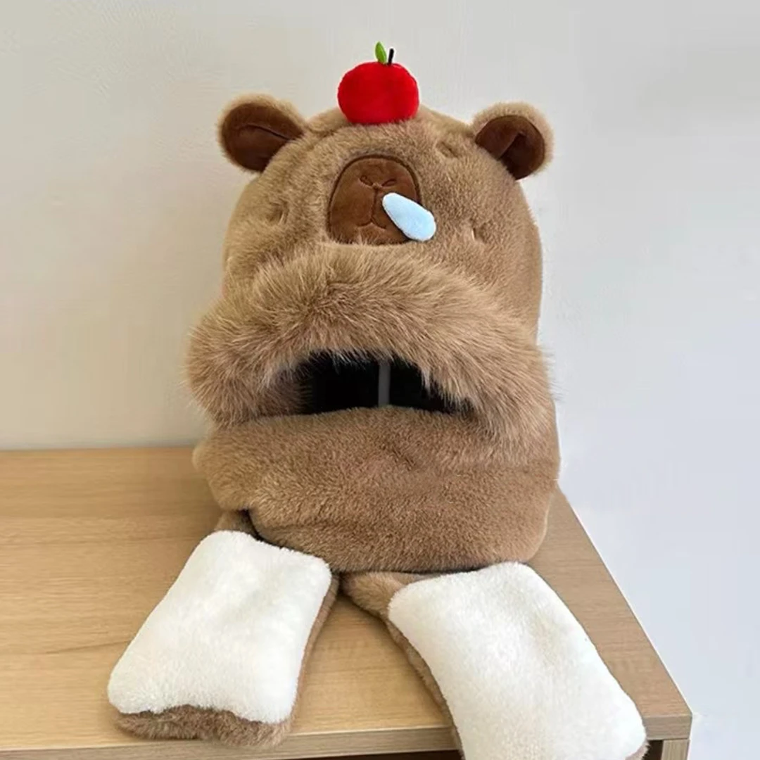 布丁哈鲁2024时尚韩系网红可爱卡皮巴拉毛绒帽子24D900