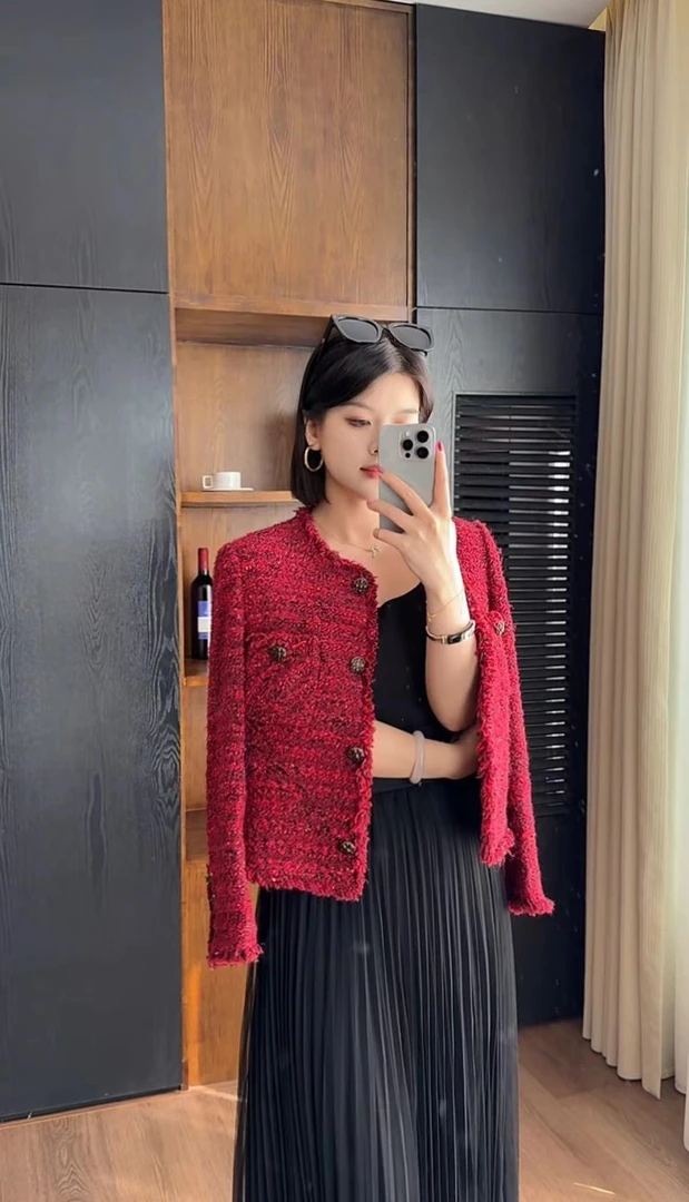 【鸿运当头】MSSY美舒尚衣、上衣秋季小香风气质轻奢红色83029