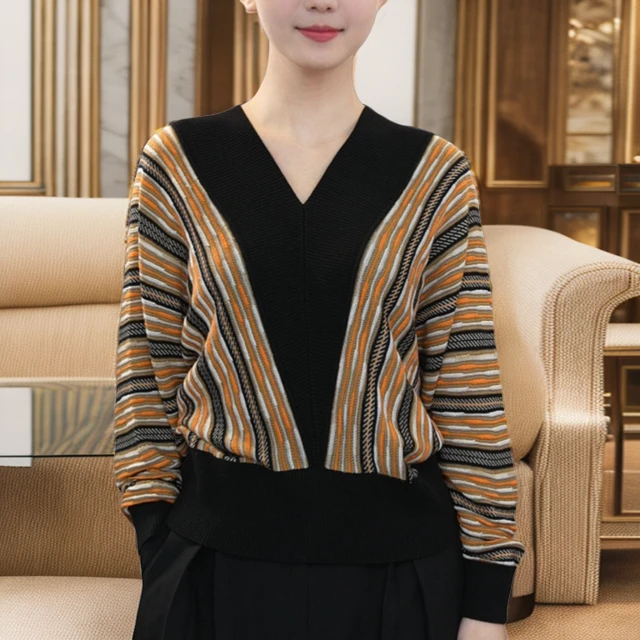 拼接撞色设计感衬衣女春秋新款宽松修身显瘦v领小众时尚休闲上衣