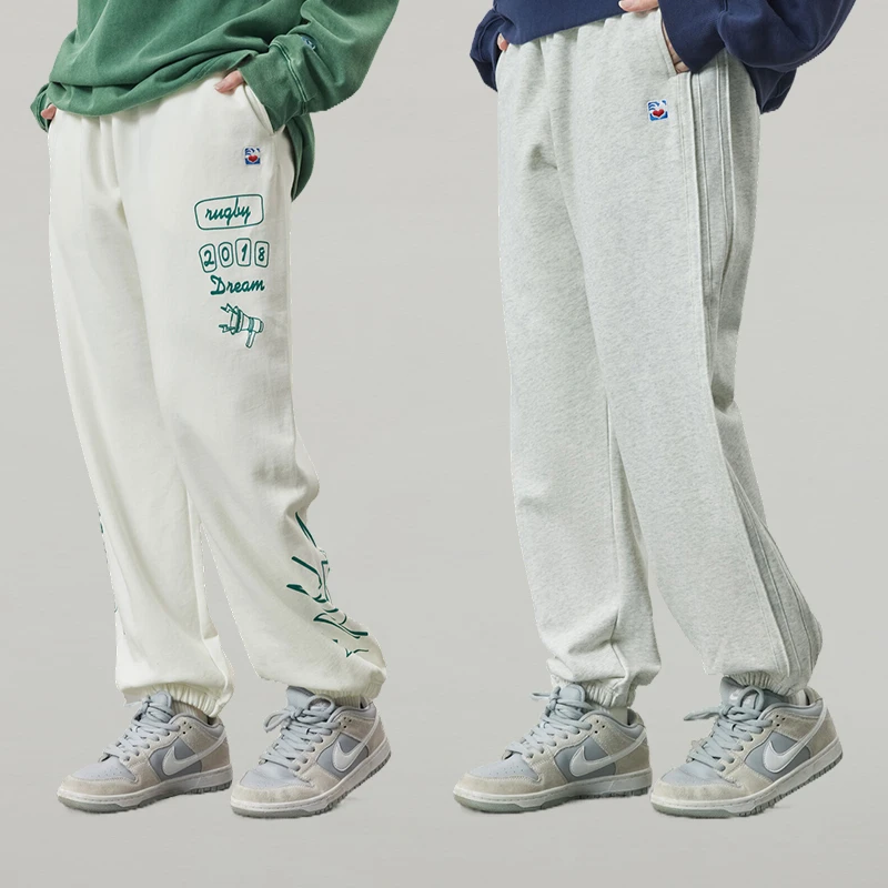 公鸡冠军卫裤男2024新款秋季白色束脚橄榄球印花青少年长裤S21554