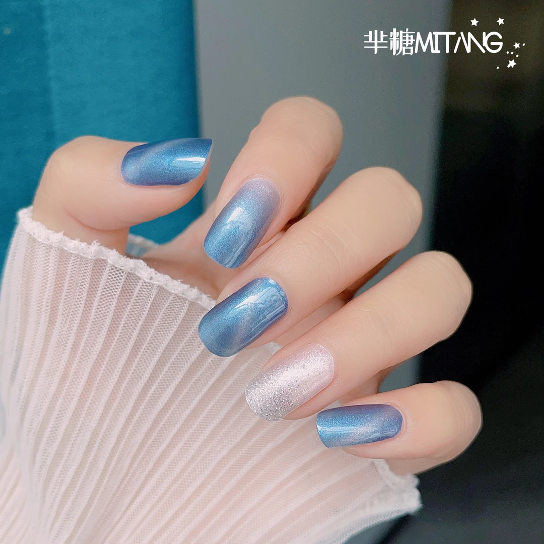 【免照灯】冰蓝极光凝胶双头22指冰透蓝色猫眼优雅气质夏日美甲