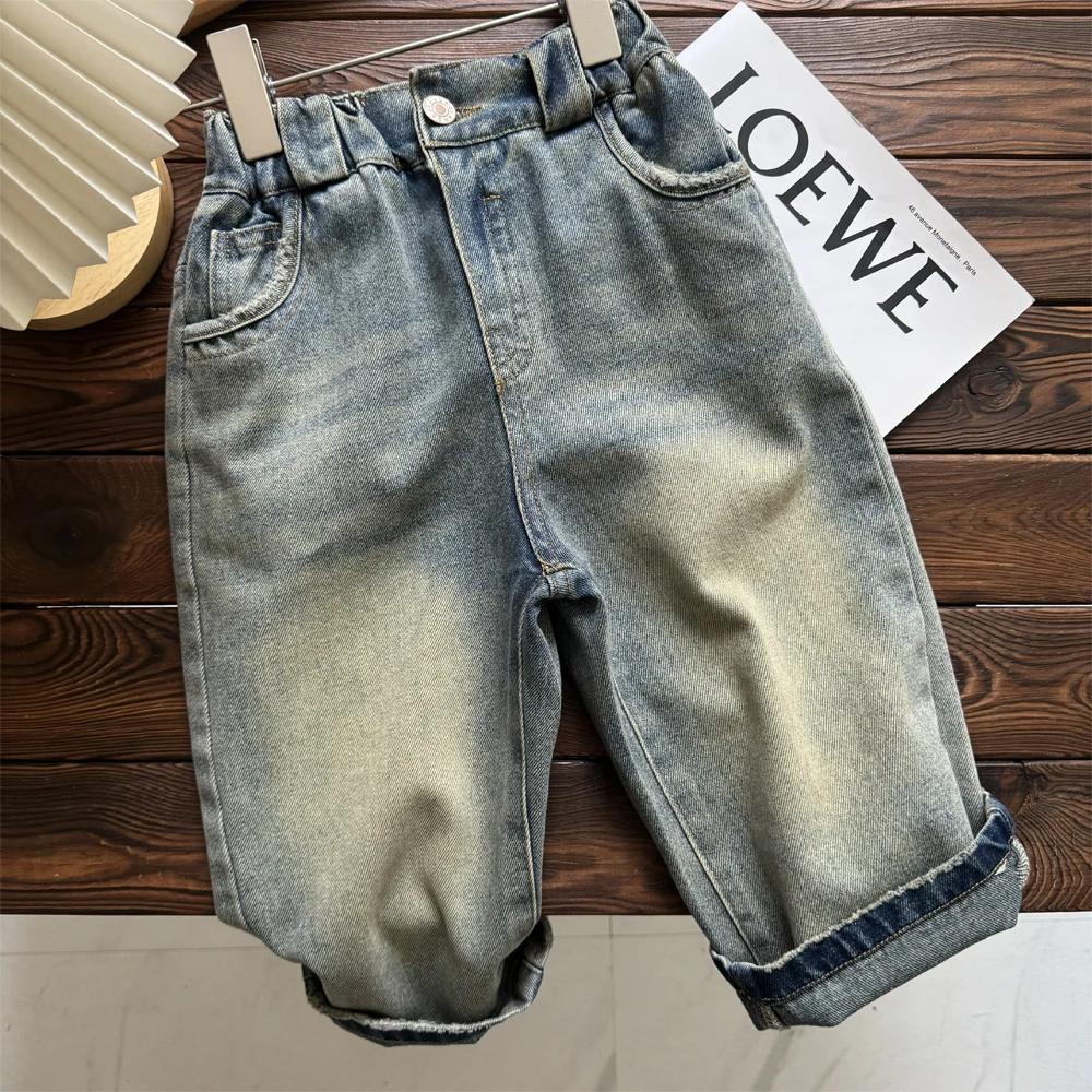 【D.baby】儿童2024秋季新款复古百搭磨边软牛仔裤