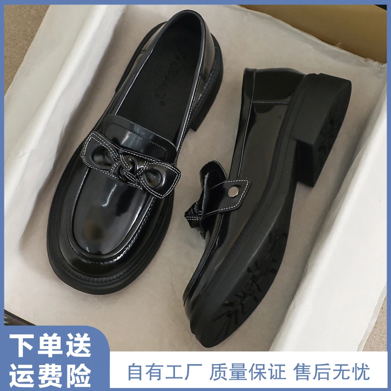 真皮小皮鞋女2025新款夏季英伦风黑色平底舒适大码41软底43乐福鞋