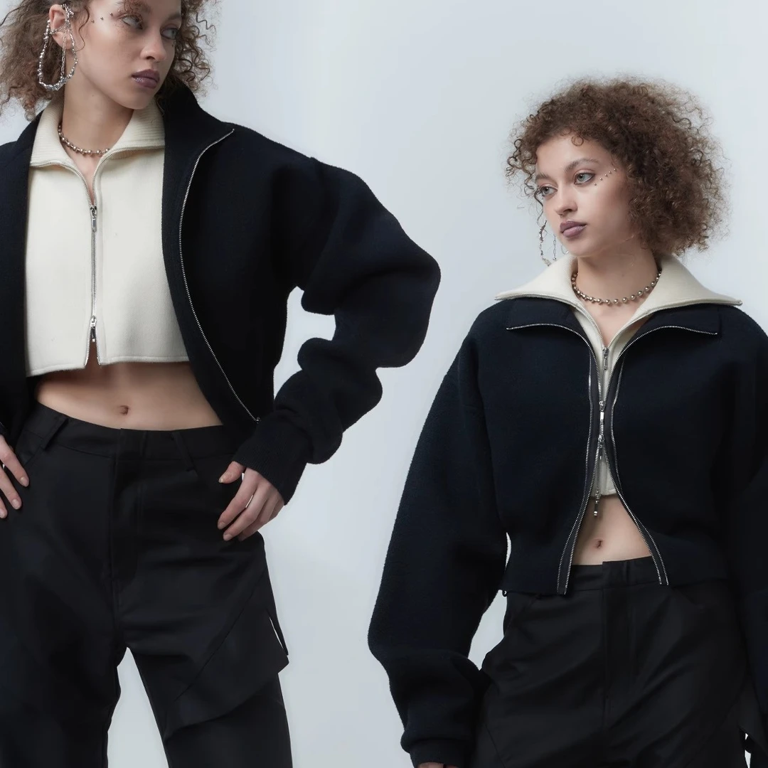 TIWILLTANG就异是“构境”春季慵懒弧形袖针织开衫廓形毛衫外套女