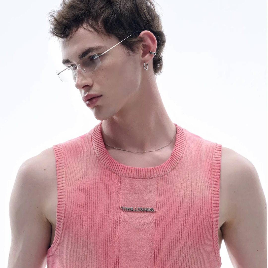 TIWILLTANG 启世录“砧豸”水洗仿牛仔罗纹针织背心夏季无袖