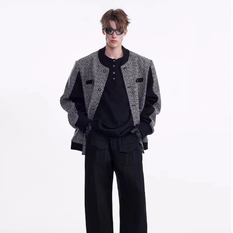 TIWILLTANG启世录“旎霁陨域”粗花呢拼接明星同款秋冬夹克外套男