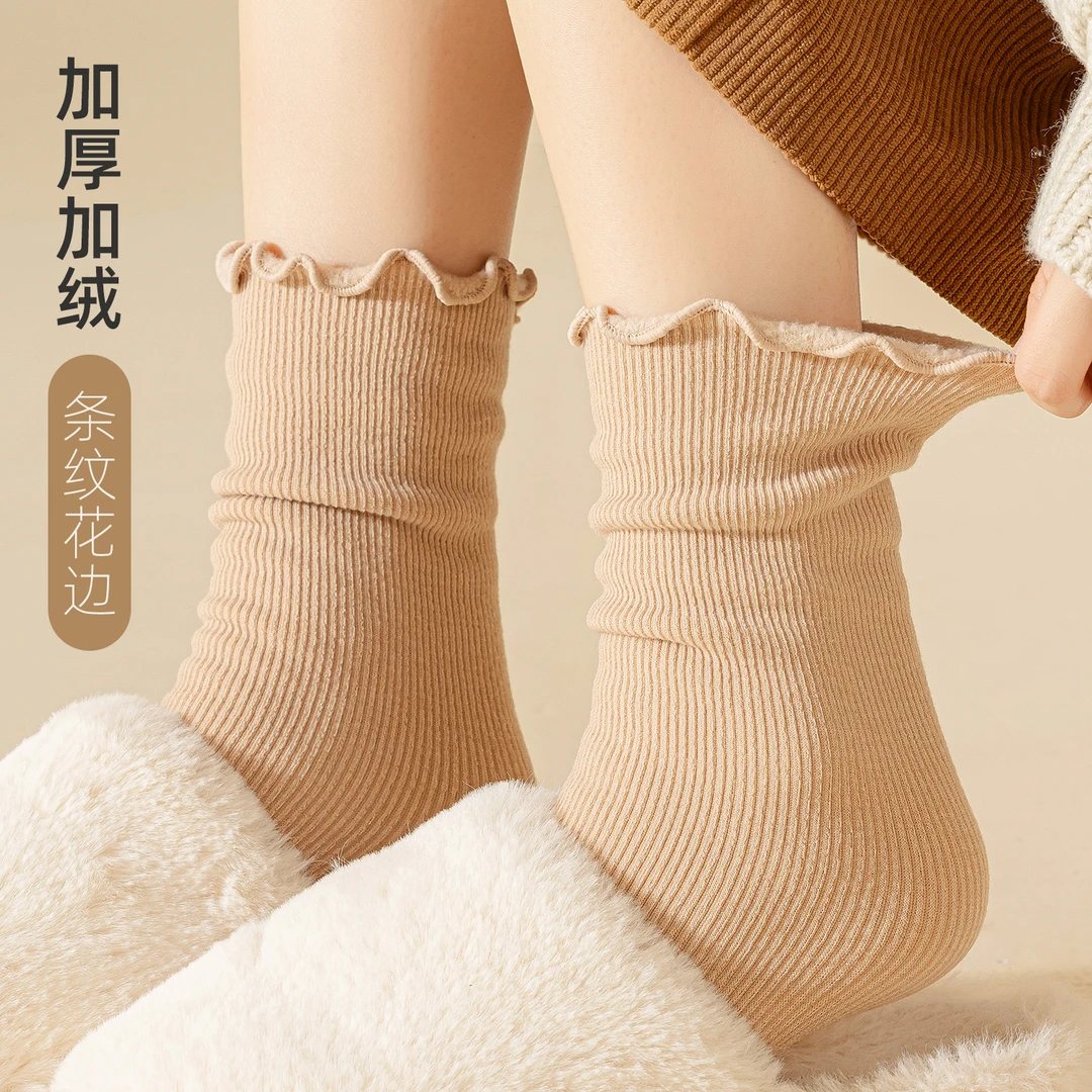 雪地袜秋冬季袜子女加厚加绒防寒美拉德色系中筒袜保暖睡眠地板袜
