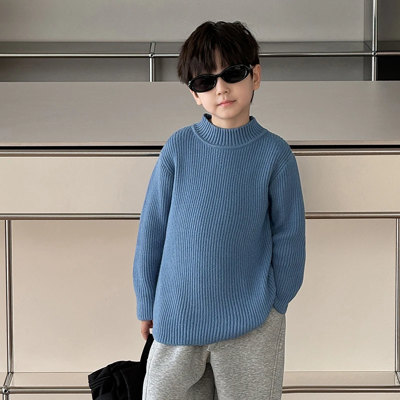 【Q】棉小班儿童针织衫纯色半高领加厚一体绒打底男童毛衣潮AMY4032