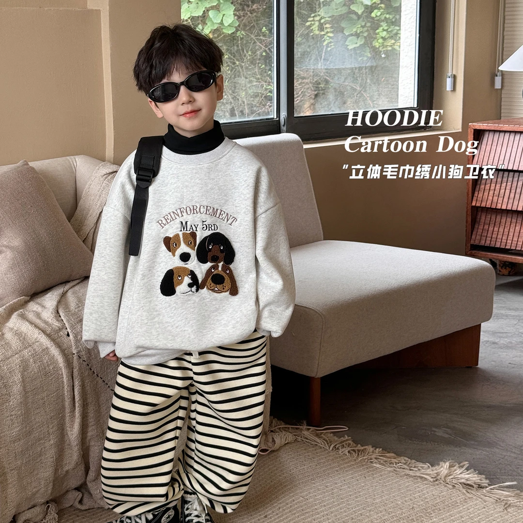 棉小班儿童上衣加厚小狗刺绣男童卫衣秋冬可爱一体绒冬装AD4053