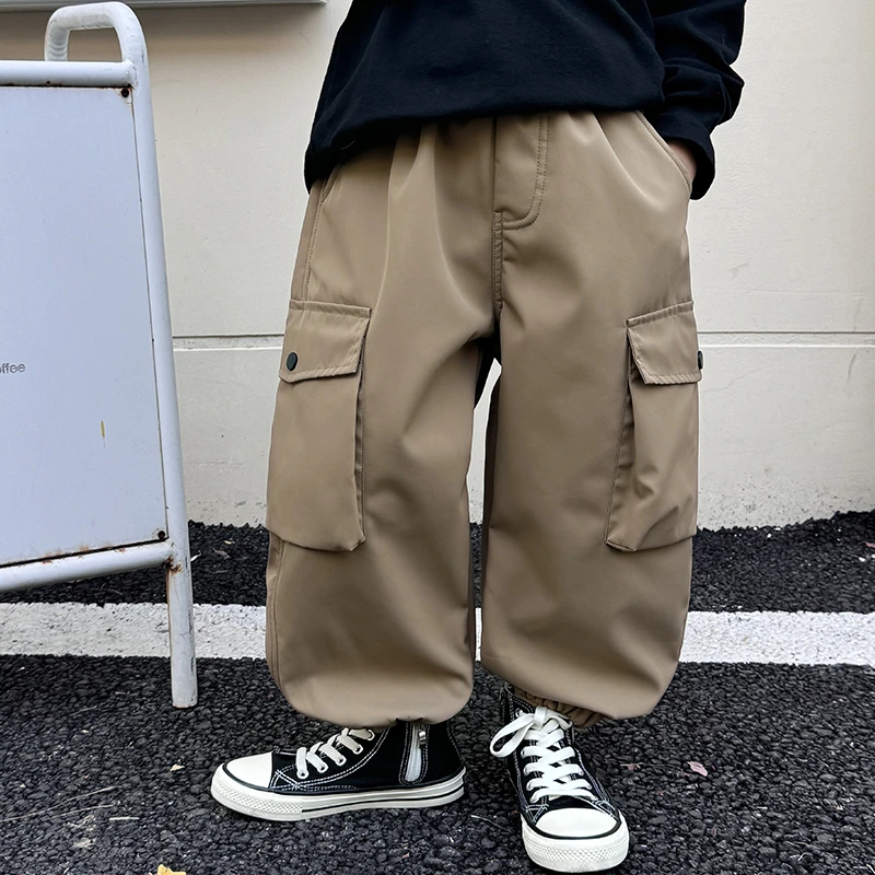 【Q】棉小班一体绒贴袋工装裤2024秋冬儿童保暖加厚休闲长裤AD4021