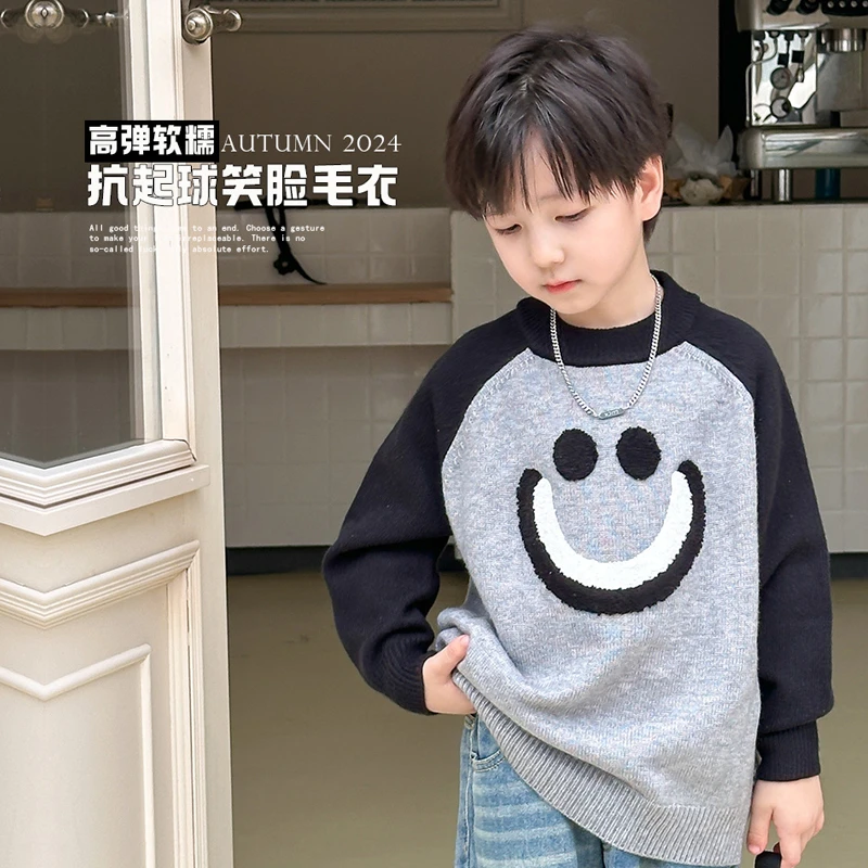 棉小班插肩笑脸保暖针织衫秋冬卡通儿童毛衣上衣潮WQ4040