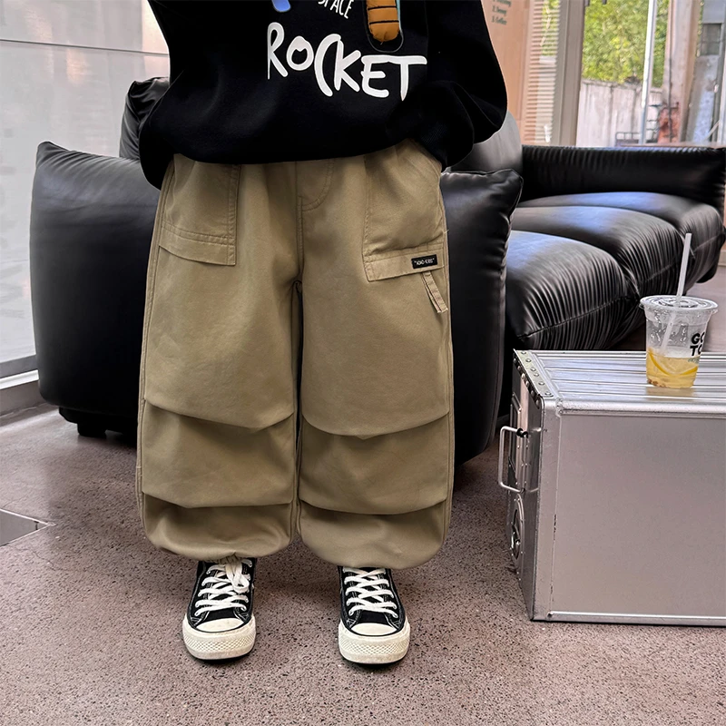 【Q】棉小班儿童长裤贴标男童工装裤冬季中大童一体绒休闲裤AD4059