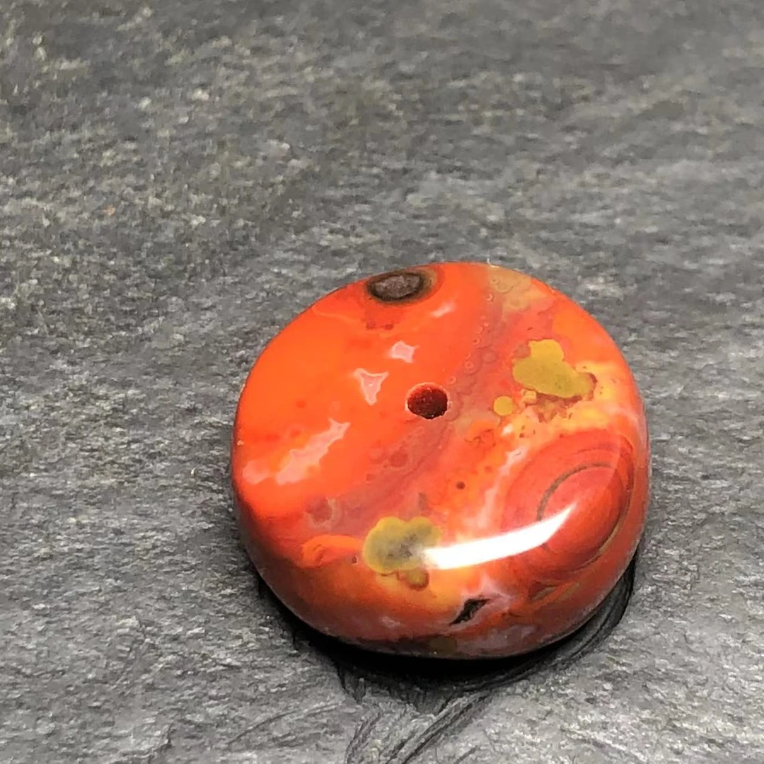 南红玛瑙包浆算盘珠直径14厚6.8mm
