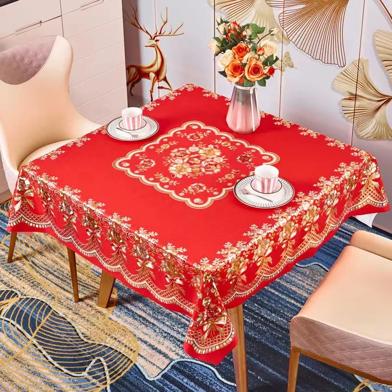加厚家用方形餐桌布麻将桌布防水防油免洗防烫红色正方形欧式桌布