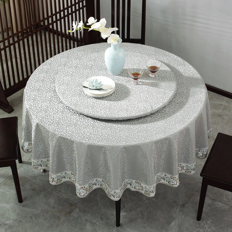 圆形桌布防水防油防烫大圆桌布免洗家用PU桌布酒店新中式转盘套