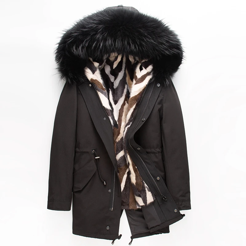 水貂派克服男中长款连帽派克大衣冬季保暖大毛领皮草外套