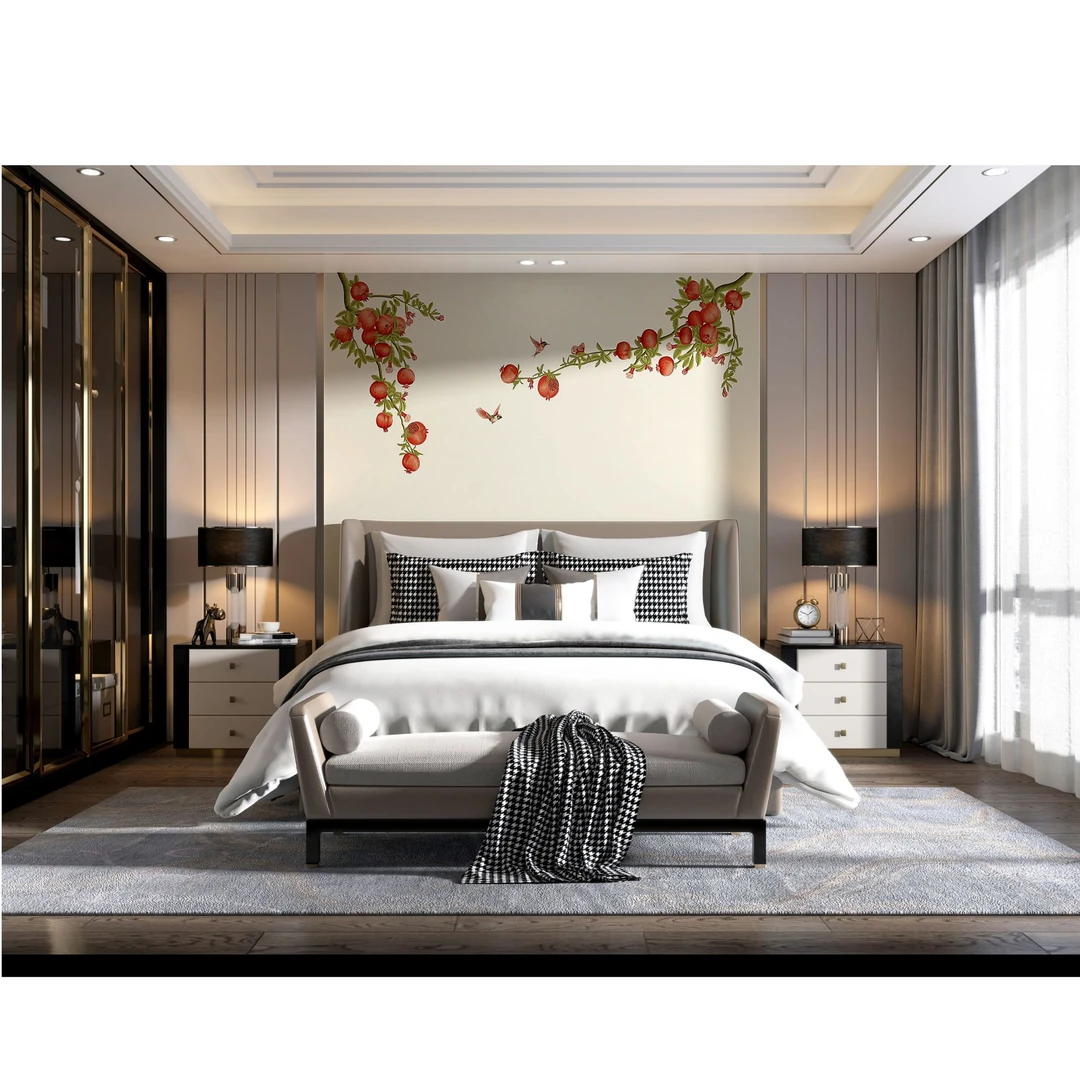 笑口常开大气高端绣背景墙墙布背景墙布壁布卧室背景墙影视背景墙