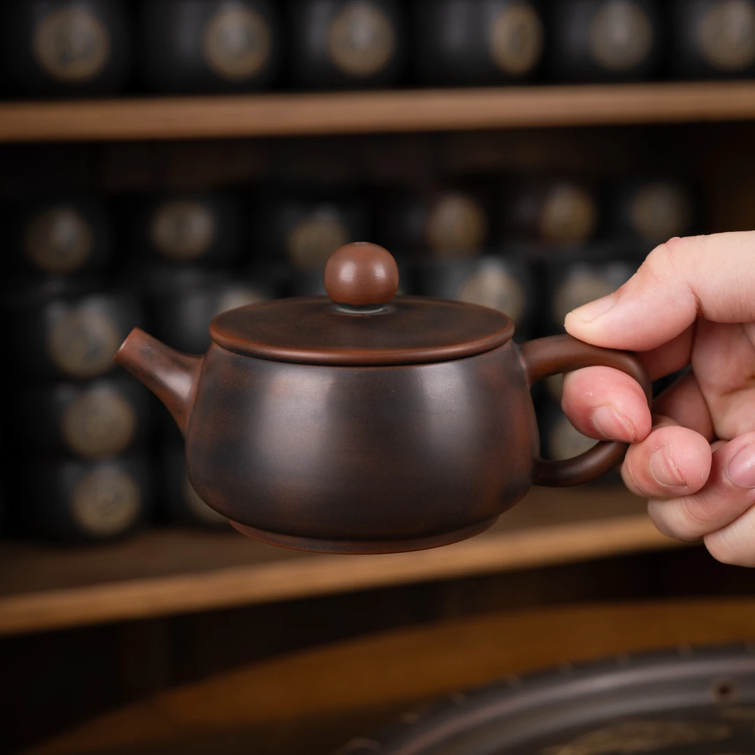 新手入门推荐：汉瓦壶 200ml 可提可转宽口石瓢坭兴陶全手工茶壶