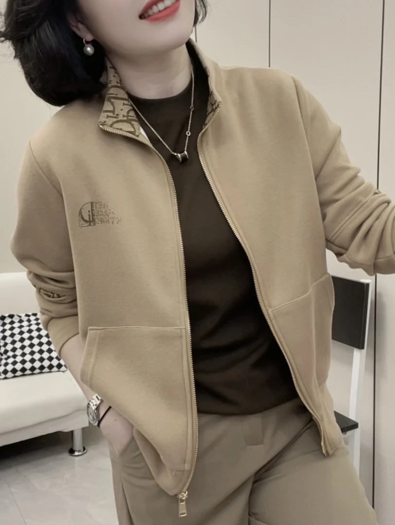 安潮秀-8617春秋新款时尚洋气百搭拼接立领外套