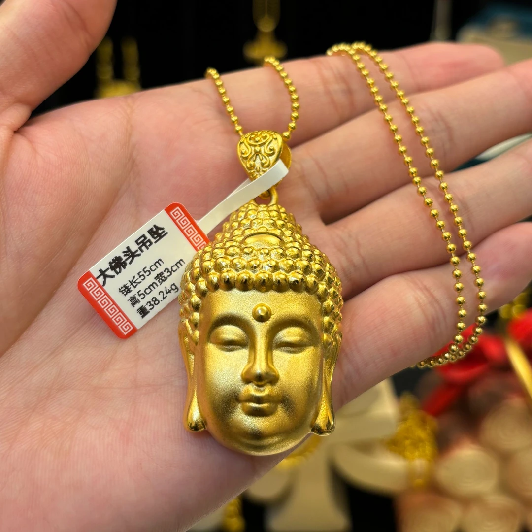 合金吊坠 【大佛头吊坠】女款轻奢时尚金色挂坠镶嵌坠链素款