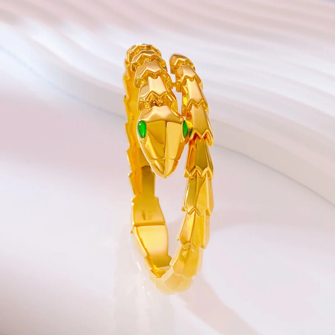 足金999灵蛇开口弹力镯时尚黄金手镯本命年生日礼物按克卖小克重