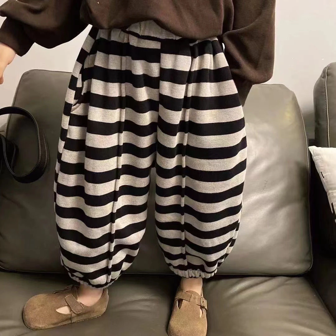 女童外穿洋气2025新款儿童男中小童女宝童条纹哈伦裤春秋款宽松裤