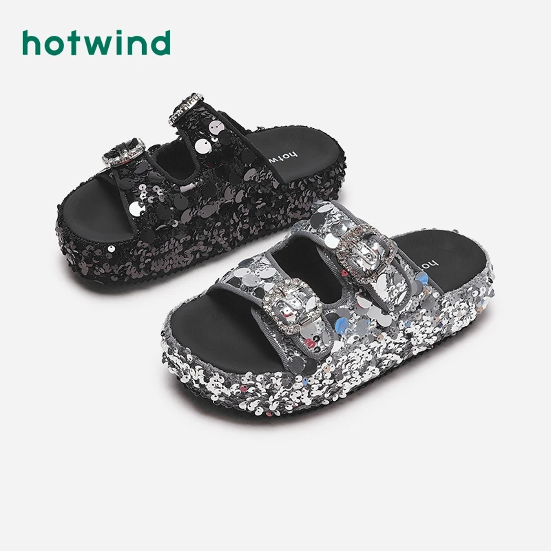 热风2024年夏季新款女士时尚拖鞋H68W4D02