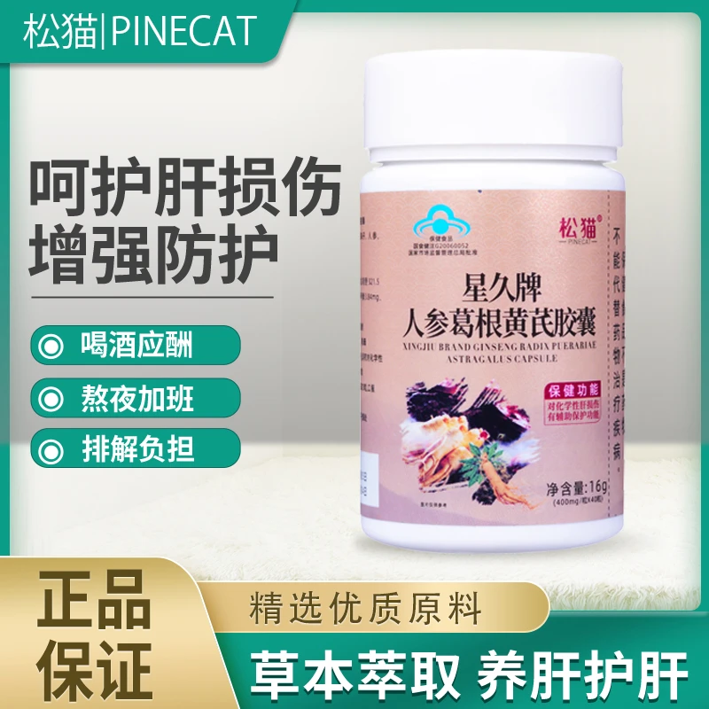 PINECAT/松猫【夜肝片】人参葛根黄芪胶囊40粒/瓶熬夜保健多种