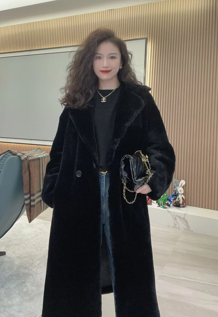 2024-新款网红中长款秋冬黑色羊毛时尚气质百搭外套-6631