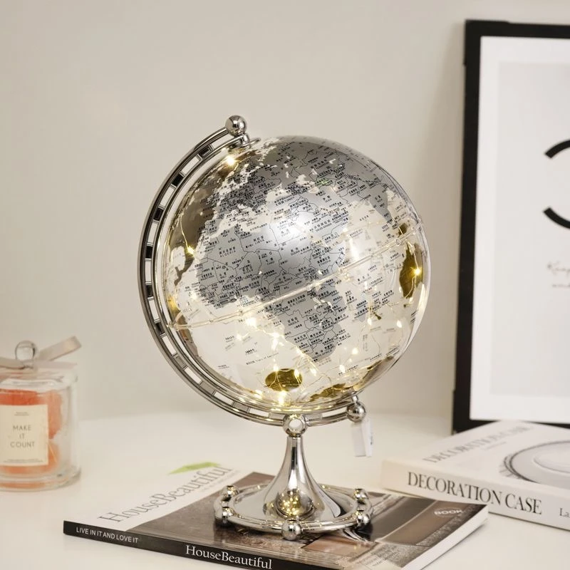 轻奢透明发光地球仪高清摆件客厅酒柜书柜桌面学生办公高档装饰品