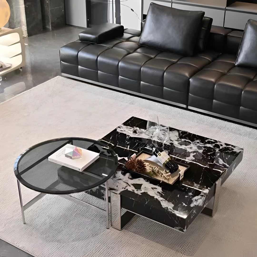意式极简大理石不锈钢茶几轻奢简约设计师组合款百搭家用方形创意