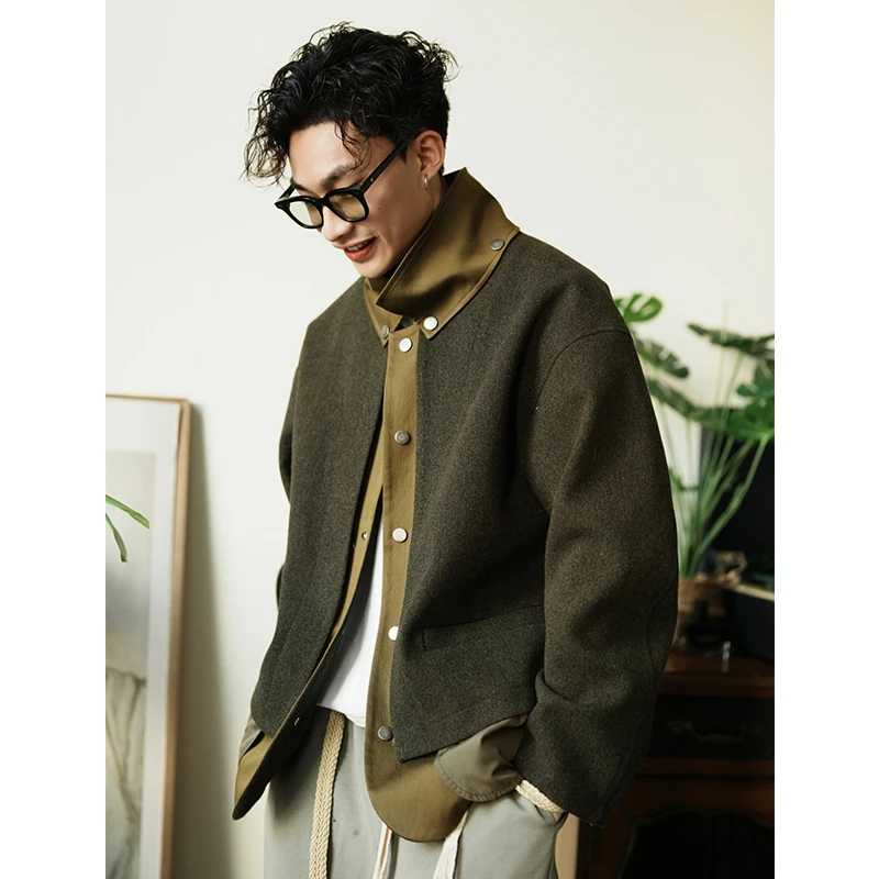 same flow 小众设计复古棕榈绿夹克上衣男装夹克百搭秋冬