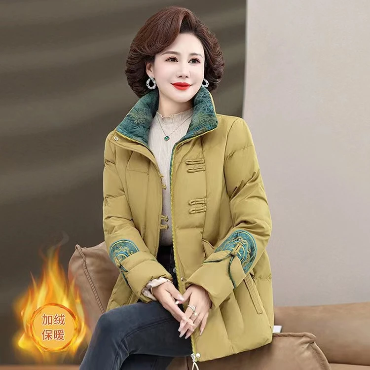 中年妈妈冬装外套加绒加厚2023新款中老年女装加厚洋气妈妈装