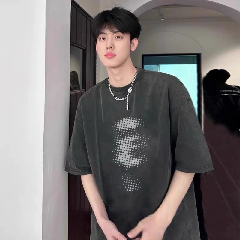 美式复古人像印花短袖男款夏季宽松潮牌情侣款重磅T恤港风圆领ins