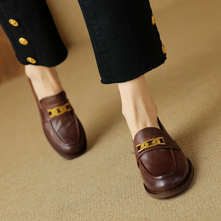 【MUUNIE】3.5cm,秋季新款牛皮女鞋软皮软底百搭低跟透气真皮单鞋