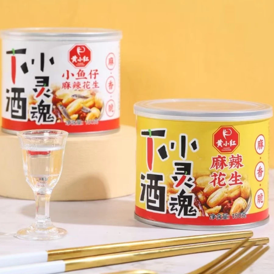 罐装小鱼花生香酥麻辣酒鬼下酒菜油炸去皮配酒花生米网红爆款零食