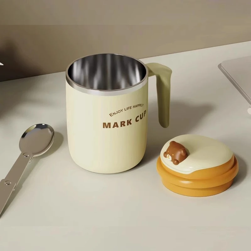不锈钢办公室杯子马克杯带盖带勺子女生高颜值茶杯保温咖啡杯水杯