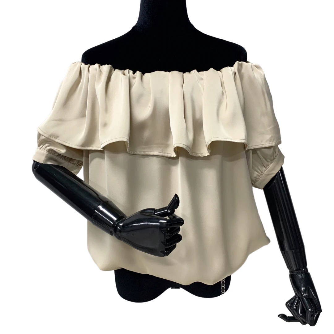 【旺角名品购A0053】2023新款泡泡袖一字肩纯色夏季女款短袖上衣女