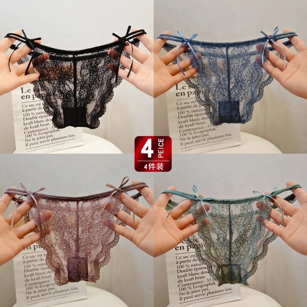 2025新款火辣纯欲少女蕾丝透明性感内裤女低腰蝴蝶结镂空女三角裤