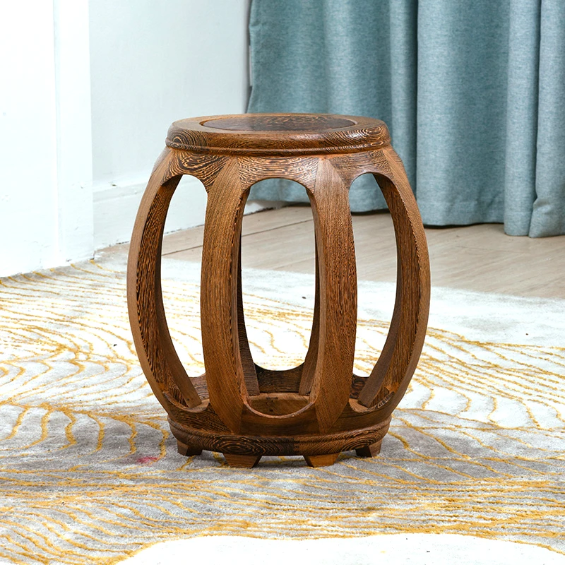 红木家具中式古圆鼓凳矮凳鸡翅木实木凳鼓墩矮墩换鞋凳沙发矮凳