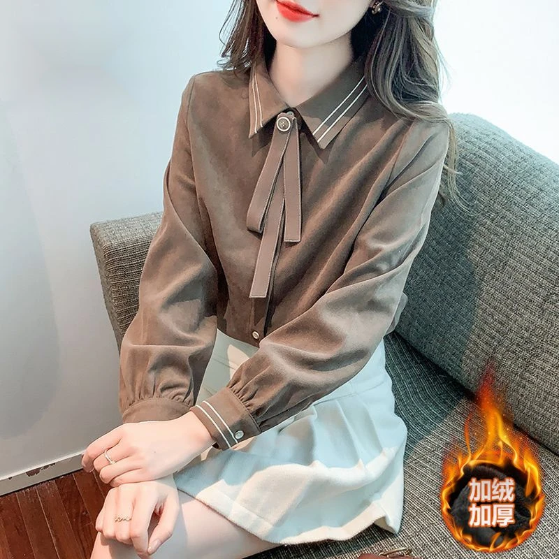 港味复古衬衫女气质系带蝴蝶结长袖2023秋季新款别致漂亮百搭衬衣