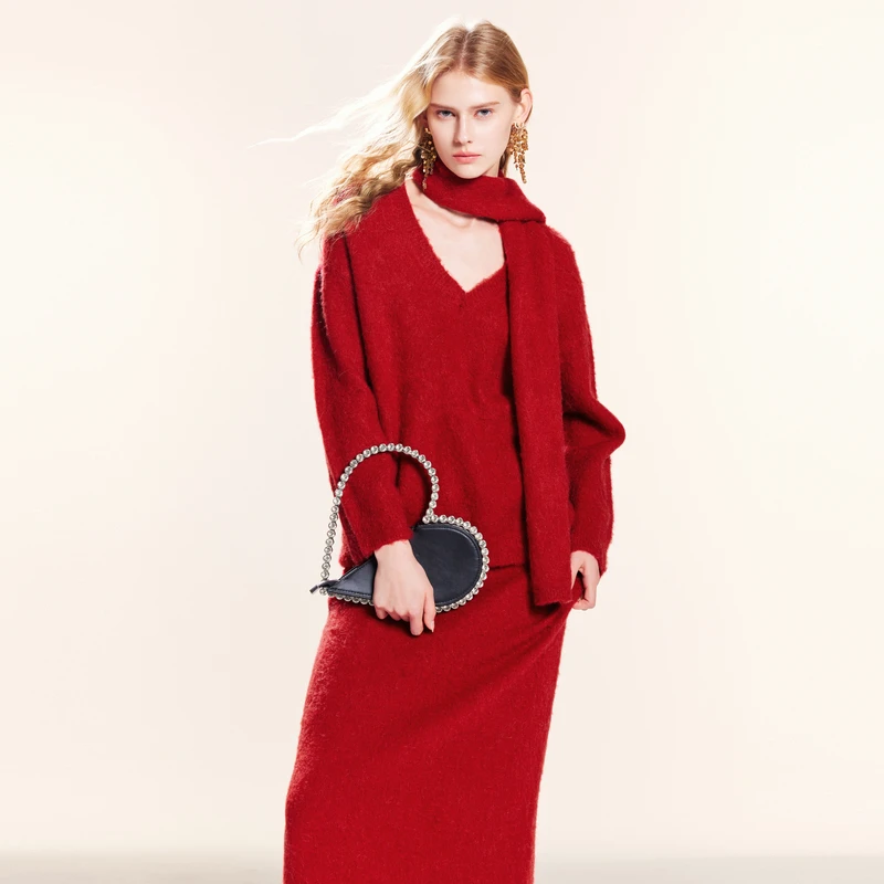 可可尼cocoon入春气质套装春季女装2024新款红色一整套