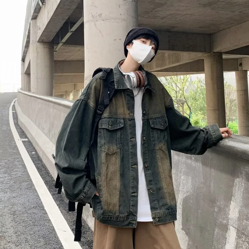 日系cityboy复古水洗牛仔外套男春秋季潮牌高街宽松工装夹克上衣