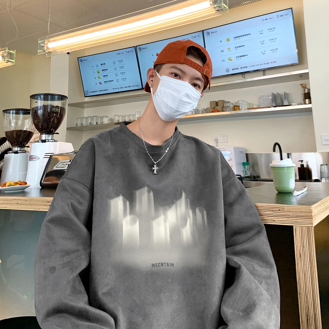 印花卫衣男款美式重磅高街宽松圆领上衣秋季ins港风潮流百搭外套